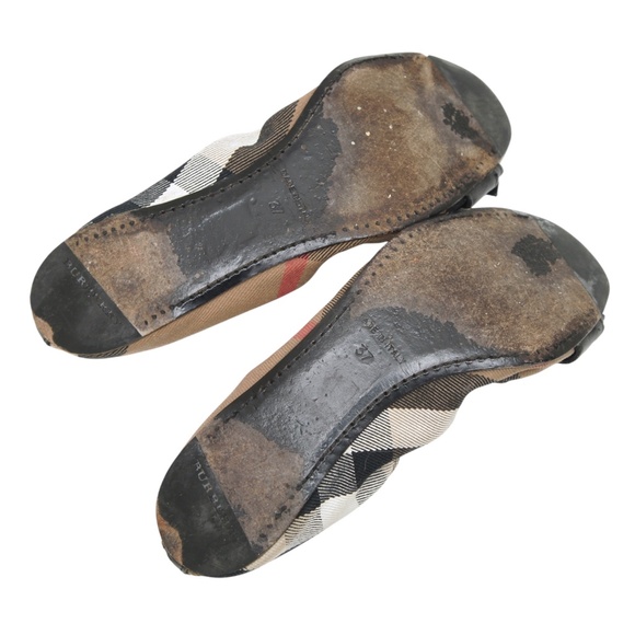 BURBERRY Flats Ballerina NOVA Check Fabric Elasticized Buckles Leather Ballet 37 - Picture 12 of 13